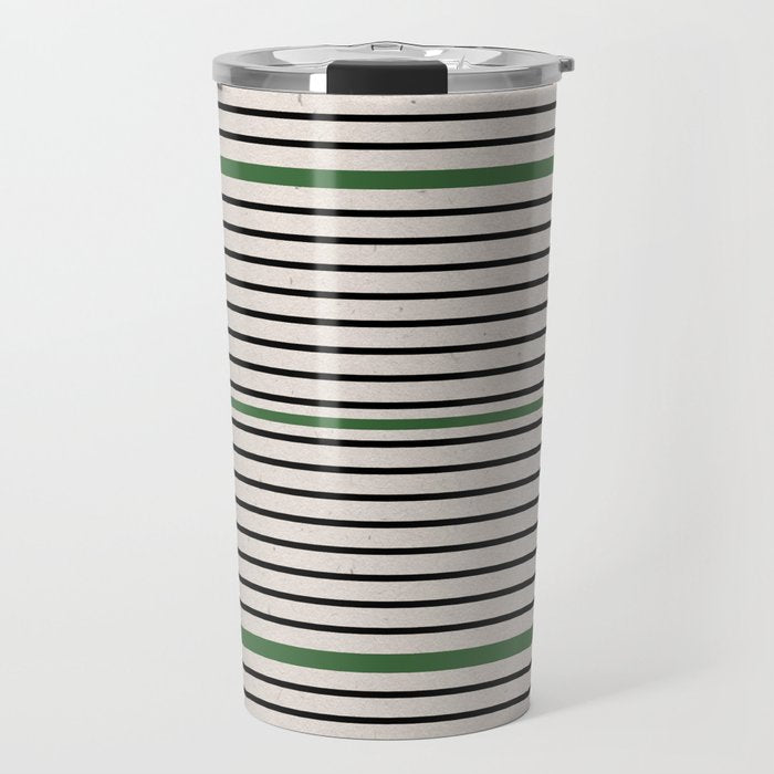 Green Beige Black Lines Travel Mug Gallery Image 1