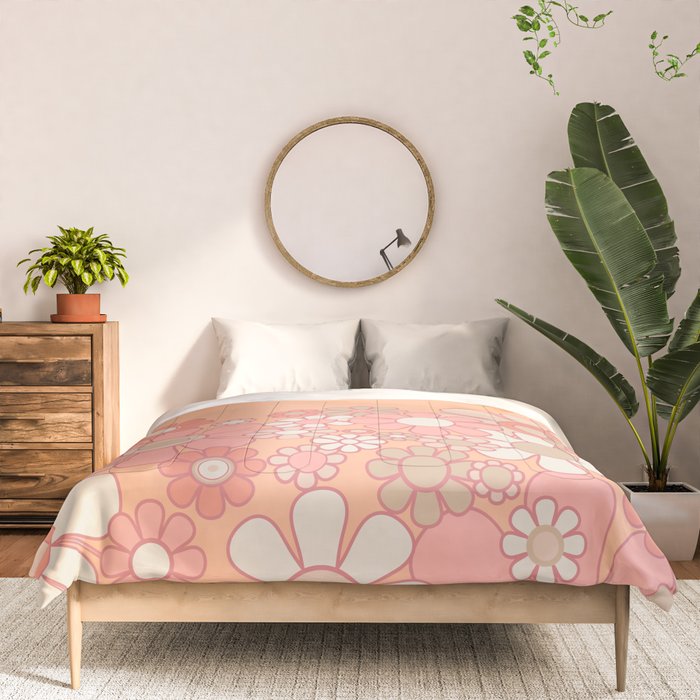 Retro Garden Flower Cuff 60s 70s Pastel Peach Pink Floral Pattern Comforter Gallery Image 3