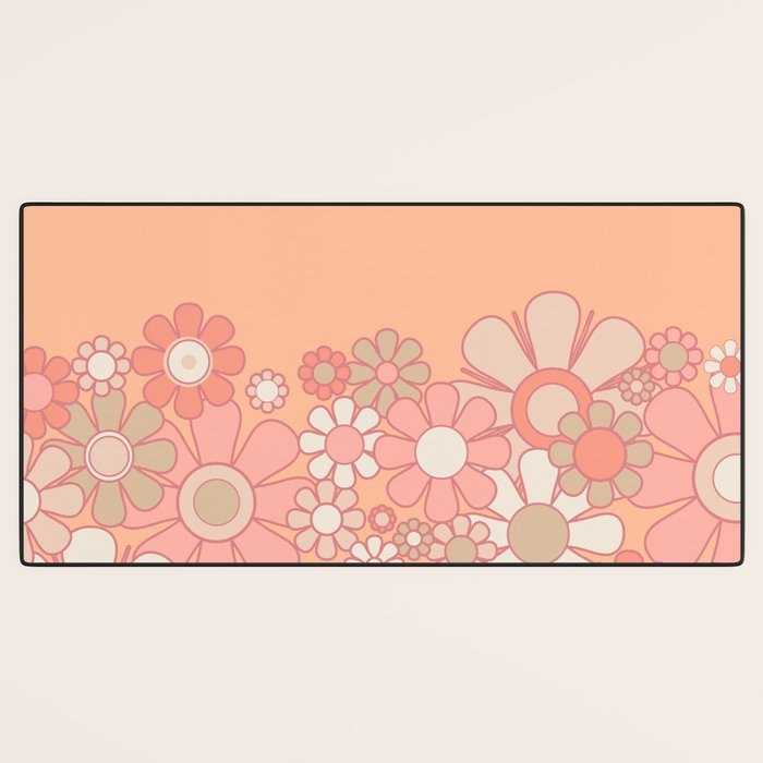 Retro Garden Flower Cuff 60s 70s Pastel Peach Pink Floral Pattern Desk Mat Gallery Image 3