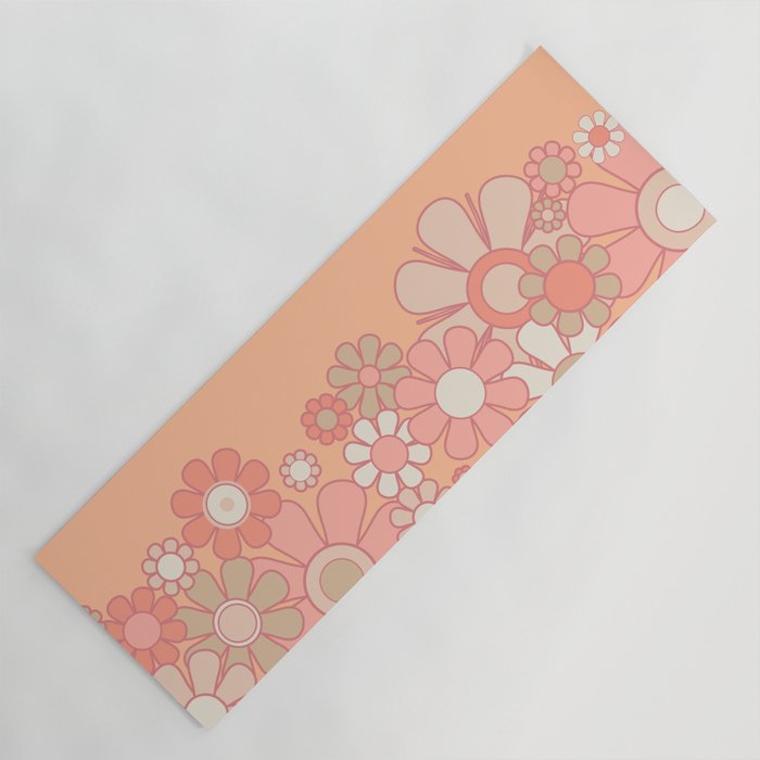 Retro Garden Flower Cuff 60s 70s Pastel Peach Pink Floral Pattern Yoga Mat Gallery Image 1