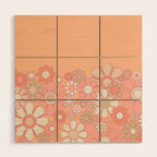 Retro Garden Flower Cuff 60s 70s Pastel Peach Pink Floral Pattern Wood Wall Art Gallery Image 1