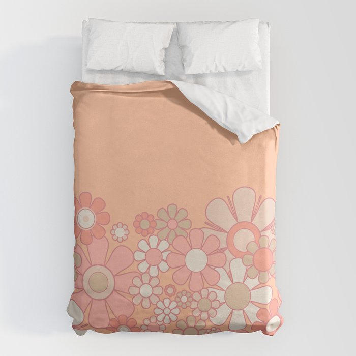 Retro Garden Flower Cuff 60s 70s Pastel Peach Pink Floral Pattern Duvet Cover Gallery Image 1