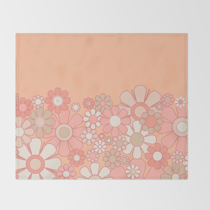 Retro Garden Flower Cuff 60s 70s Pastel Peach Pink Floral Pattern Throw Blanket Gallery Image 2