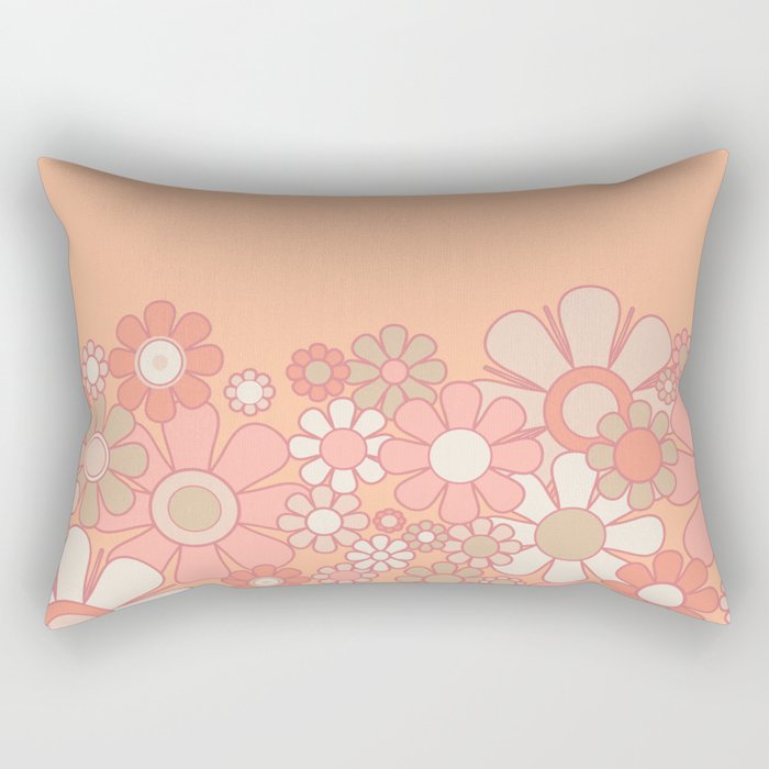 Retro Garden Flower Cuff 60s 70s Pastel Peach Pink Floral Pattern Rectangular Pillow Gallery Image 2