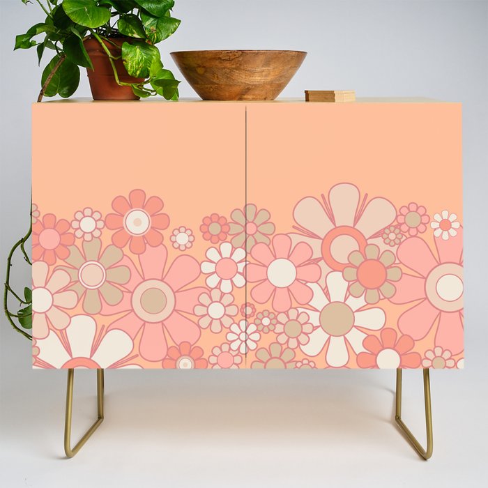 Retro Garden Flower Cuff 60s 70s Pastel Peach Pink Floral Pattern Credenza Gallery Image 1