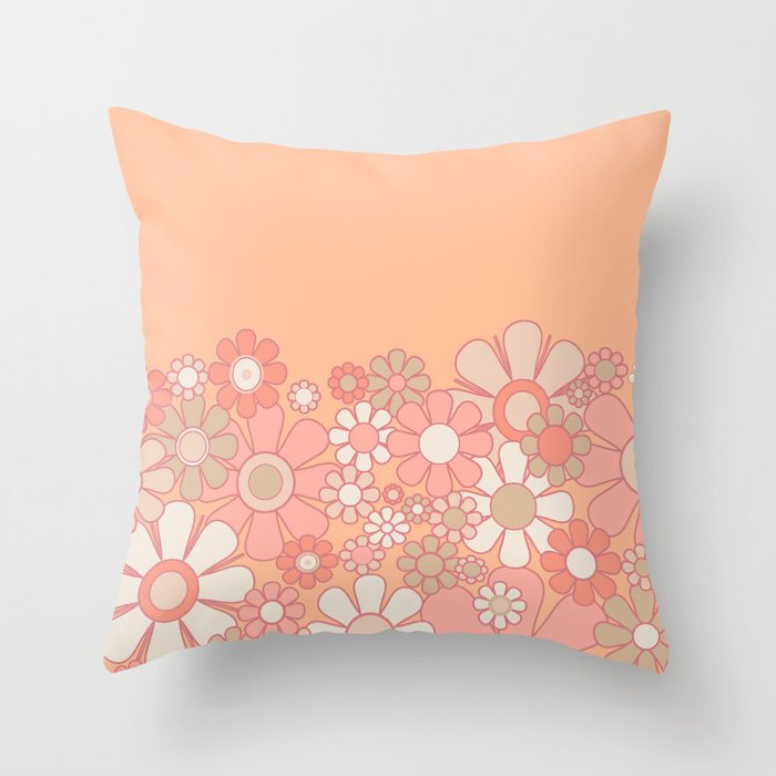 Retro Garden Flower Cuff 60s 70s Pastel Peach Pink Floral Pattern Throw Pillow Gallery Image 1