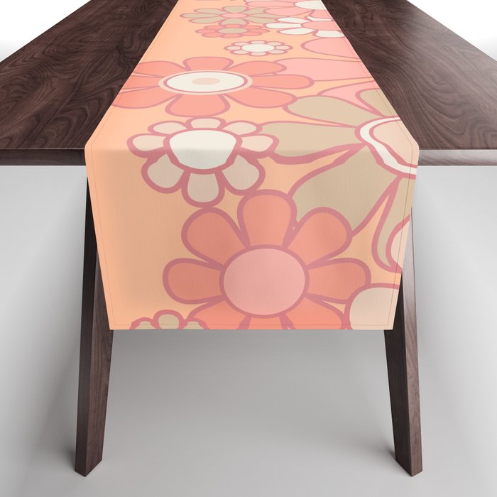 Retro Garden Flower Cuff 60s 70s Pastel Peach Pink Floral Pattern Table Runner Gallery Image 1