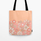 Retro Garden Flower Cuff 60s 70s Pastel Peach Pink Floral Pattern Tote Bag Gallery Image 1