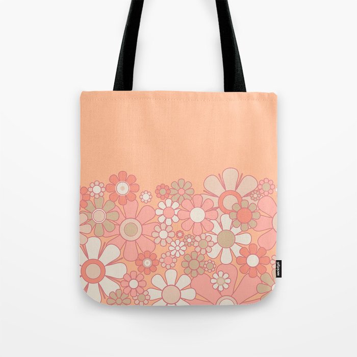 Retro Garden Flower Cuff 60s 70s Pastel Peach Pink Floral Pattern Tote Bag Gallery Image 1