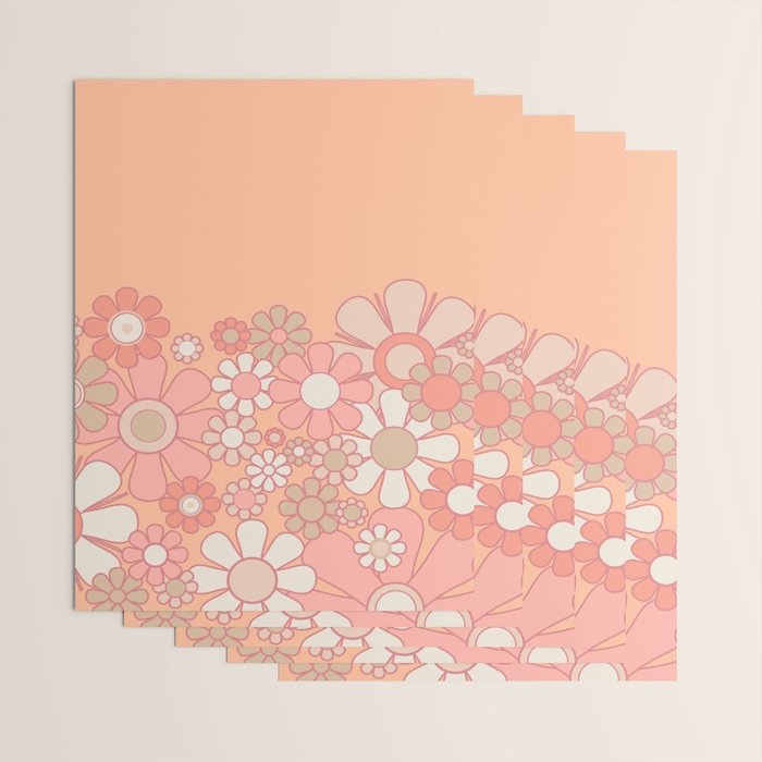 Retro Garden Flower Cuff 60s 70s Pastel Peach Pink Floral Pattern Wrapping Paper Gallery Image 3