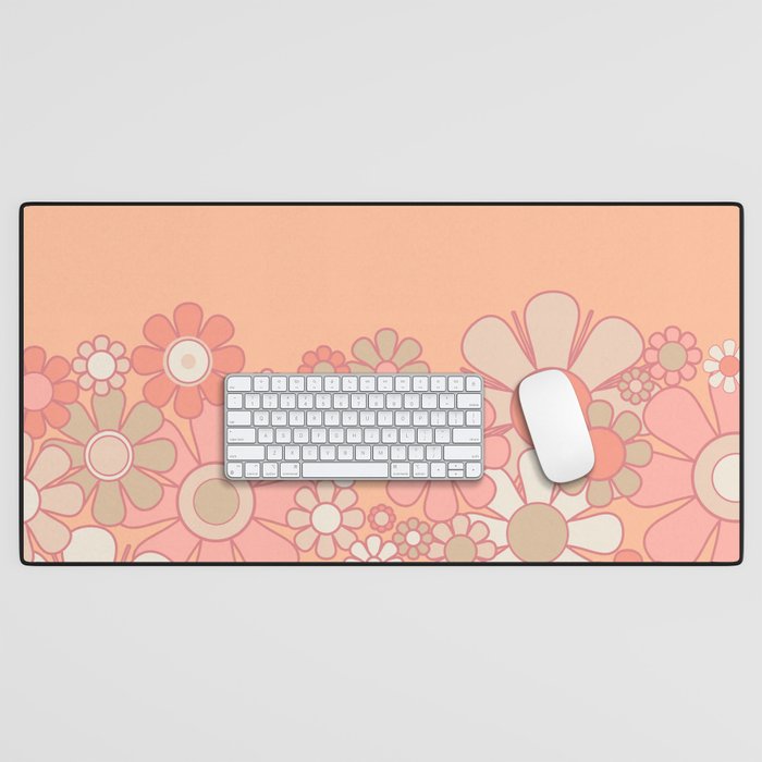 Retro Garden Flower Cuff 60s 70s Pastel Peach Pink Floral Pattern Desk Mat Gallery Image 1