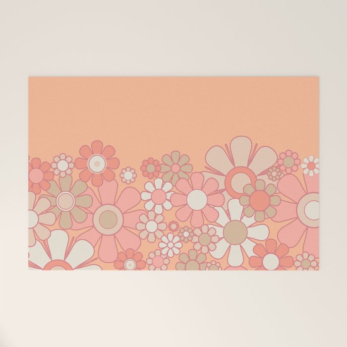 Retro Garden Flower Cuff 60s 70s Pastel Peach Pink Floral Pattern Welcome Mat Gallery Image 1
