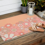 Retro Garden Flower Cuff 60s 70s Pastel Peach Pink Floral Pattern Outdoor Rug Gallery Image 2
