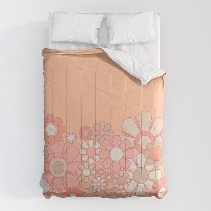 Retro Garden Flower Cuff 60s 70s Pastel Peach Pink Floral Pattern Comforter Gallery Image 1