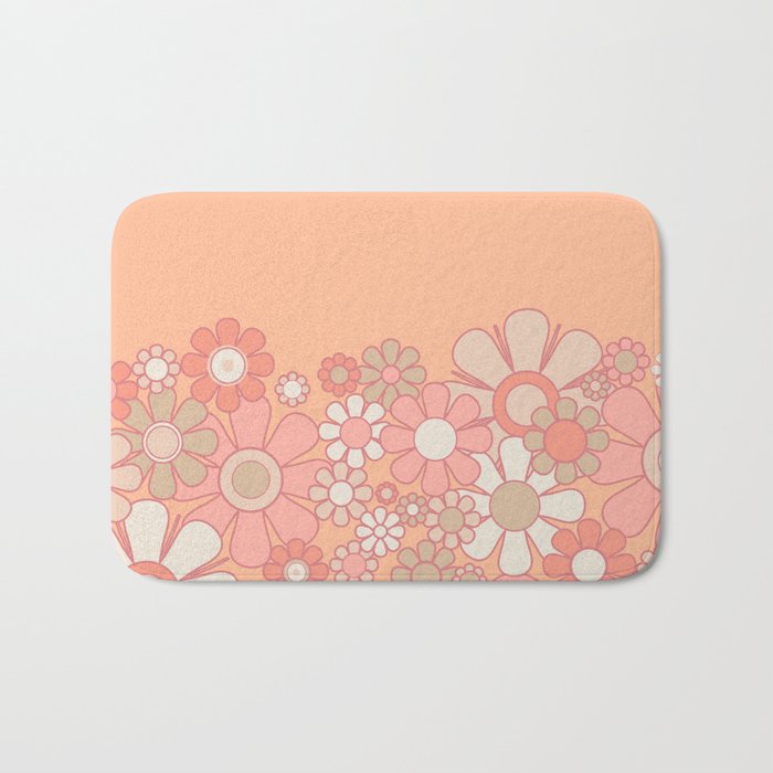 Retro Garden Flower Cuff 60s 70s Pastel Peach Pink Floral Pattern Bath Mat Gallery Image 1