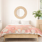 Retro Garden Flower Cuff 60s 70s Pastel Peach Pink Floral Pattern Duvet Cover Gallery Image 3