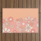 Retro Garden Flower Cuff 60s 70s Pastel Peach Pink Floral Pattern Outdoor Rug Gallery Image 1