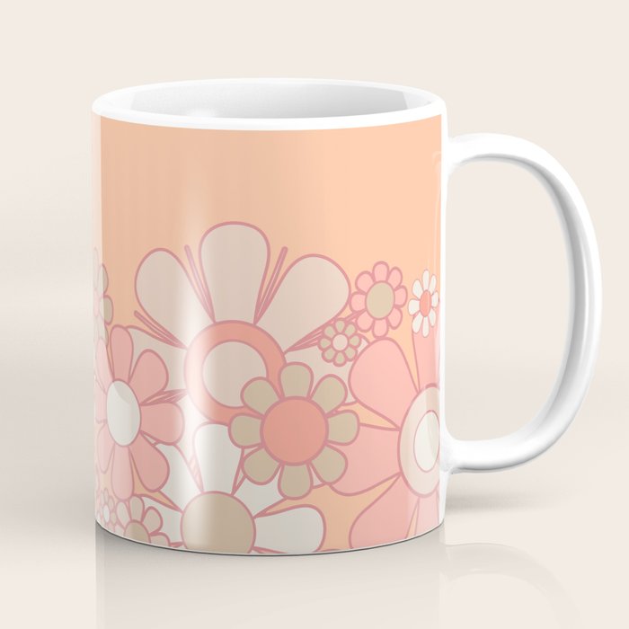 Retro Garden Flower Cuff 60s 70s Pastel Peach Pink Floral Pattern Coffee Mug Gallery Image 1