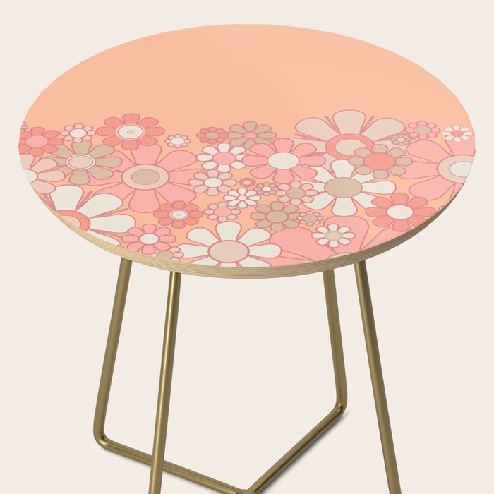 Retro Garden Flower Cuff 60s 70s Pastel Peach Pink Floral Pattern Side Table Gallery Image 2