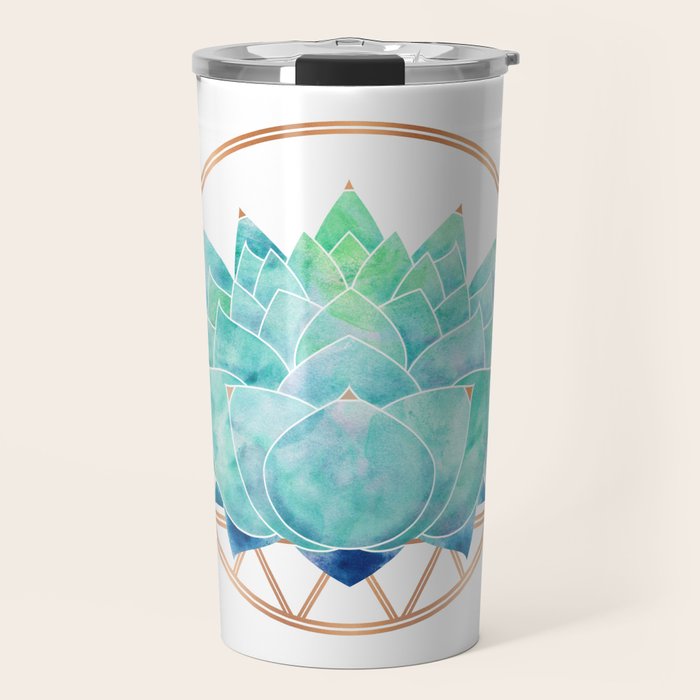 Modern Succulent with Metallic Gold Watercolor Travel Mug Gallery Image 1