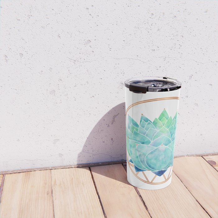 Modern Succulent with Metallic Gold Watercolor Travel Mug Gallery Image 4