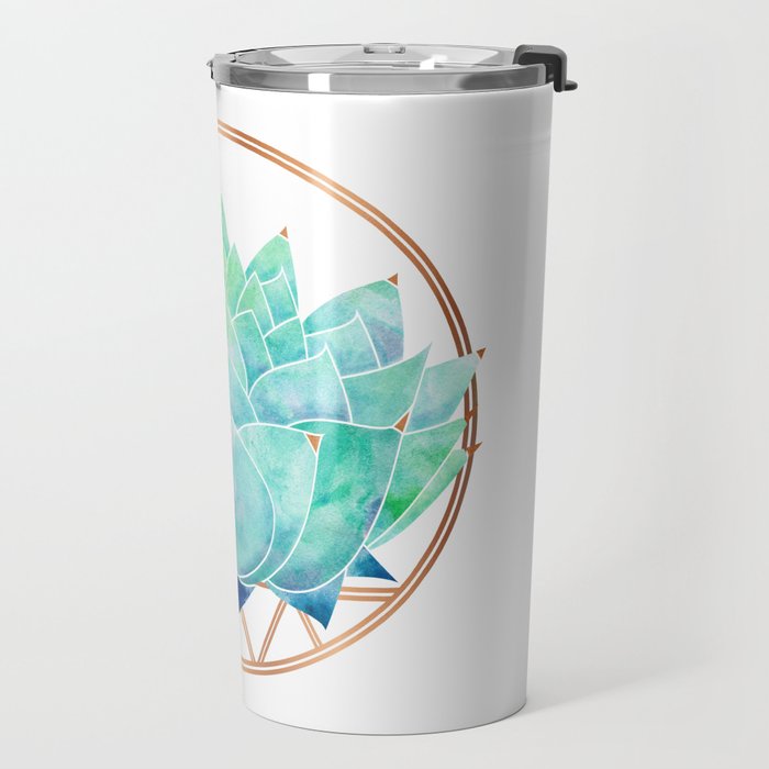 Modern Succulent with Metallic Gold Watercolor Travel Mug Gallery Image 2