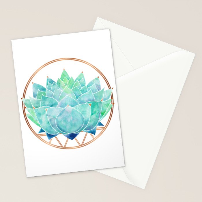 Modern Succulent with Metallic Gold Watercolor Stationery Card Gallery Image 2