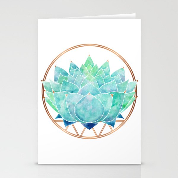 Modern Succulent with Metallic Gold Watercolor Stationery Card Gallery Image 2