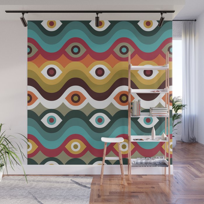 Psychedelic Eye Melt - Teal & Crimson Wall Mural Gallery Image 1