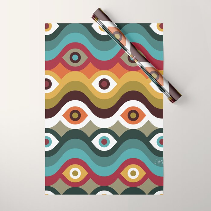 Psychedelic Eye Melt - Teal & Crimson Wrapping Paper Gallery Image 1