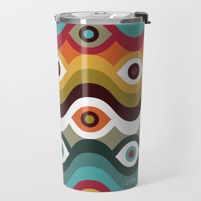 Psychedelic Eye Melt - Teal & Crimson Travel Mug Gallery Image 2