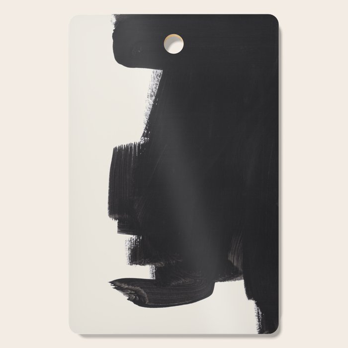Mid Century Modern Minimalist Abstract Art Brush Strokes Black & White Ink Art Colorfield Cutting Board Gallery Image 1