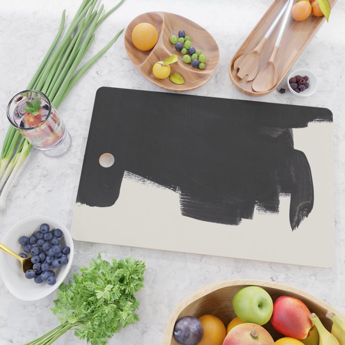 Mid Century Modern Minimalist Abstract Art Brush Strokes Black & White Ink Art Colorfield Cutting Board Gallery Image 2