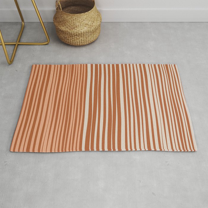 Natural Stripes Modern Minimalist Colour Block Pattern Boho Rust Clay Salmon Putty Rug Gallery Image 1