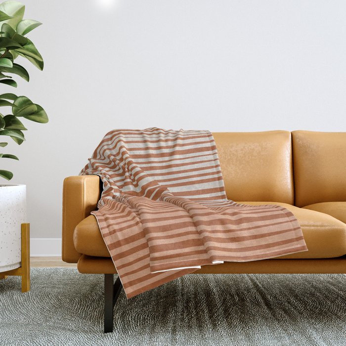 Natural Stripes Modern Minimalist Colour Block Pattern Boho Rust Clay Salmon Putty Throw Blanket Gallery Image 1