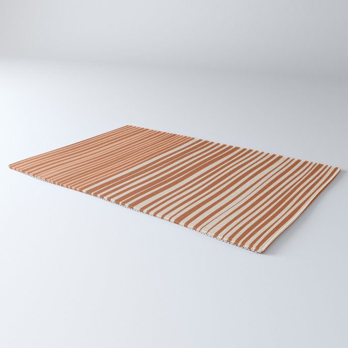 Natural Stripes Modern Minimalist Colour Block Pattern Boho Rust Clay Salmon Putty Rug Gallery Image 3