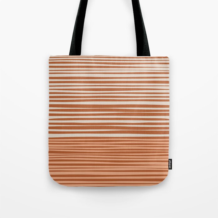 Natural Stripes Modern Minimalist Colour Block Pattern Boho Rust Clay Salmon Putty Tote Bag Gallery Image 1