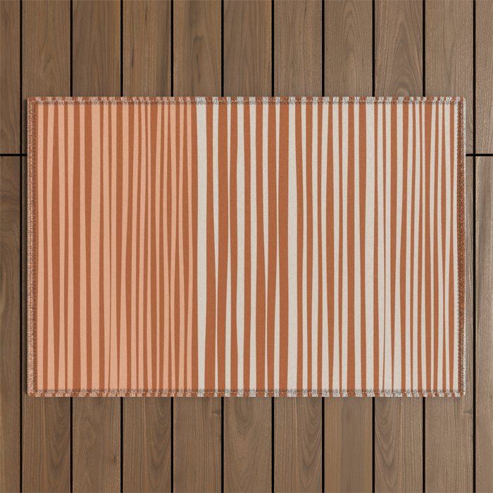 Natural Stripes Modern Minimalist Colour Block Pattern Boho Rust Clay Salmon Putty Outdoor Rug Gallery Image 1