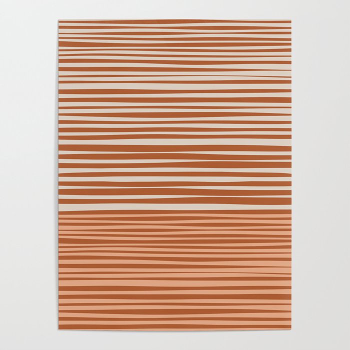 Natural Stripes Modern Minimalist Colour Block Pattern Boho Rust Clay Salmon Putty Poster Gallery Image 1