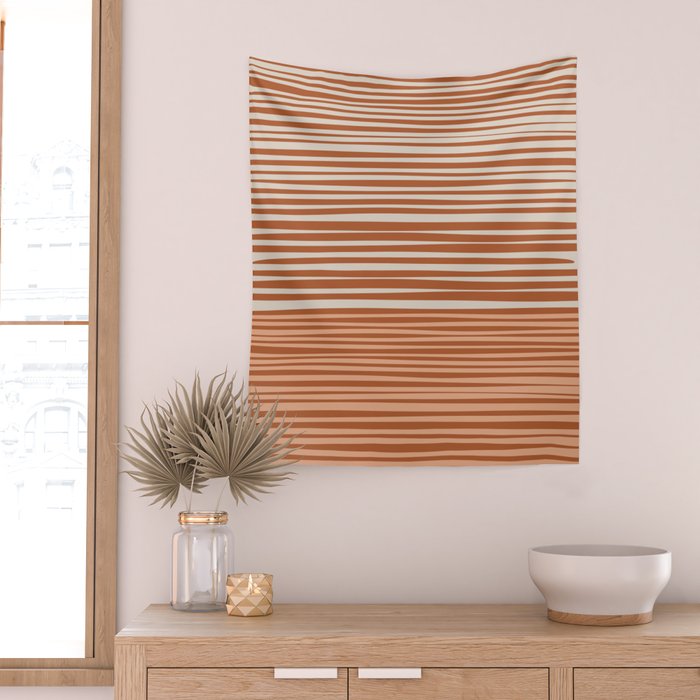 Natural Stripes Modern Minimalist Colour Block Pattern Boho Rust Clay Salmon Putty Wall Tapestry Gallery Image 2