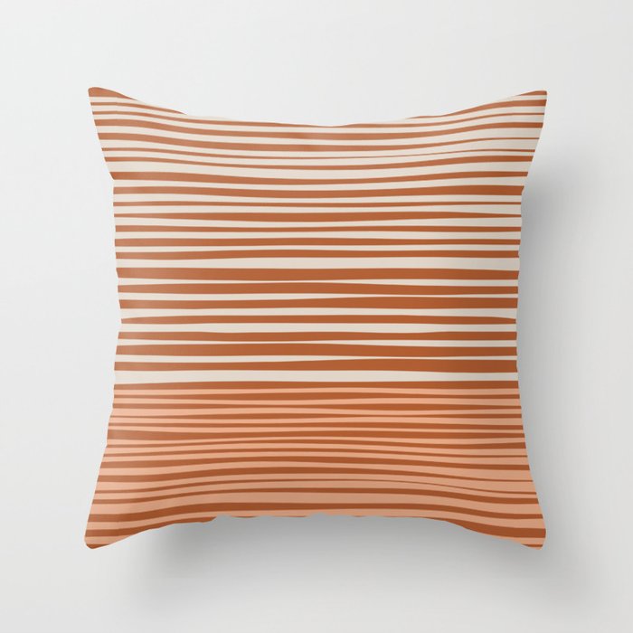 Natural Stripes Modern Minimalist Colour Block Pattern Boho Rust Clay Salmon Putty Throw Pillow Gallery Image 1