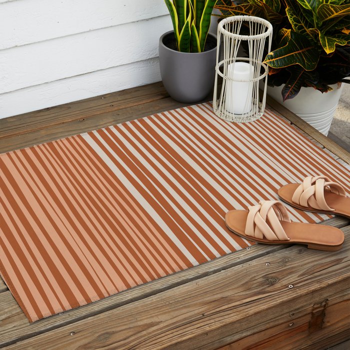 Natural Stripes Modern Minimalist Colour Block Pattern Boho Rust Clay Salmon Putty Outdoor Rug Gallery Image 2