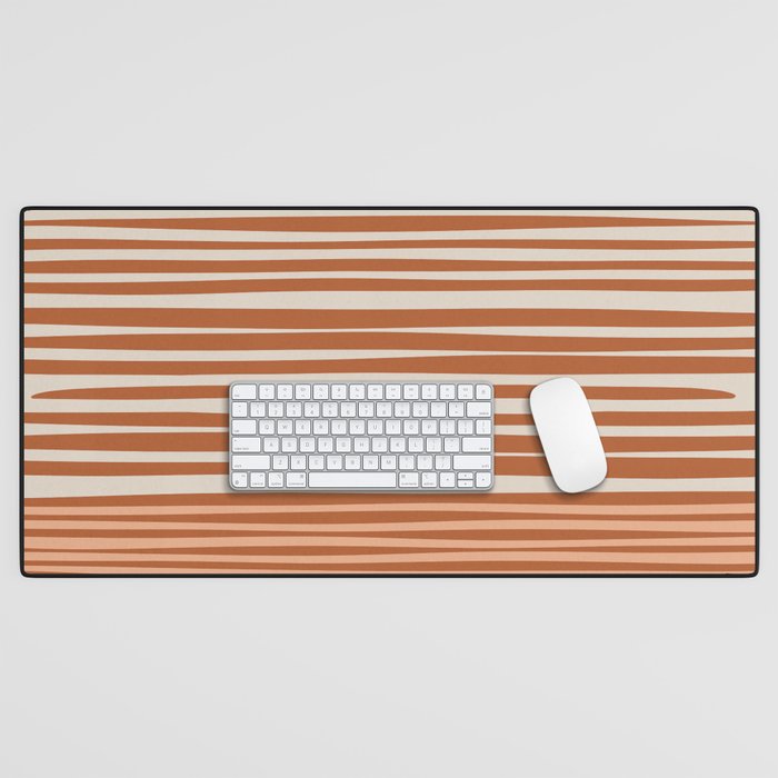Natural Stripes Modern Minimalist Colour Block Pattern Boho Rust Clay Salmon Putty Desk Mat Gallery Image 1