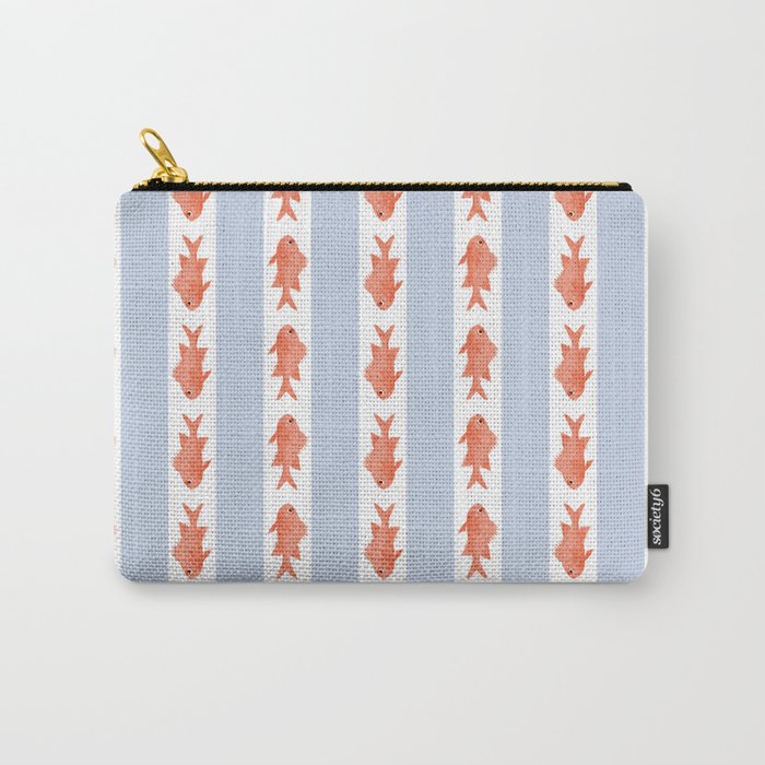Coastal Fish Stripes Nostalgic Pattern in Light Blue, Orange Red, and White Carry All Pouch Gallery Image 1