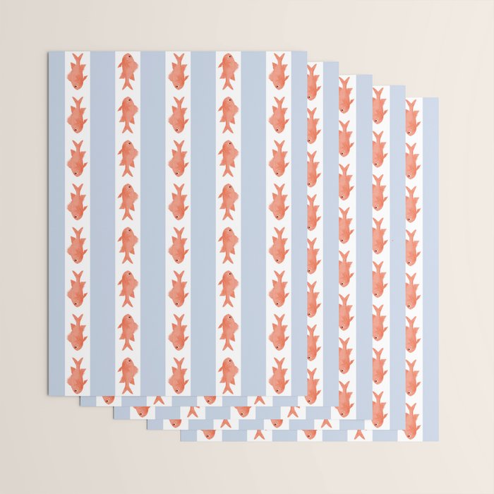 Coastal Fish Stripes Nostalgic Pattern in Light Blue, Orange Red, and White Wrapping Paper Gallery Image 3