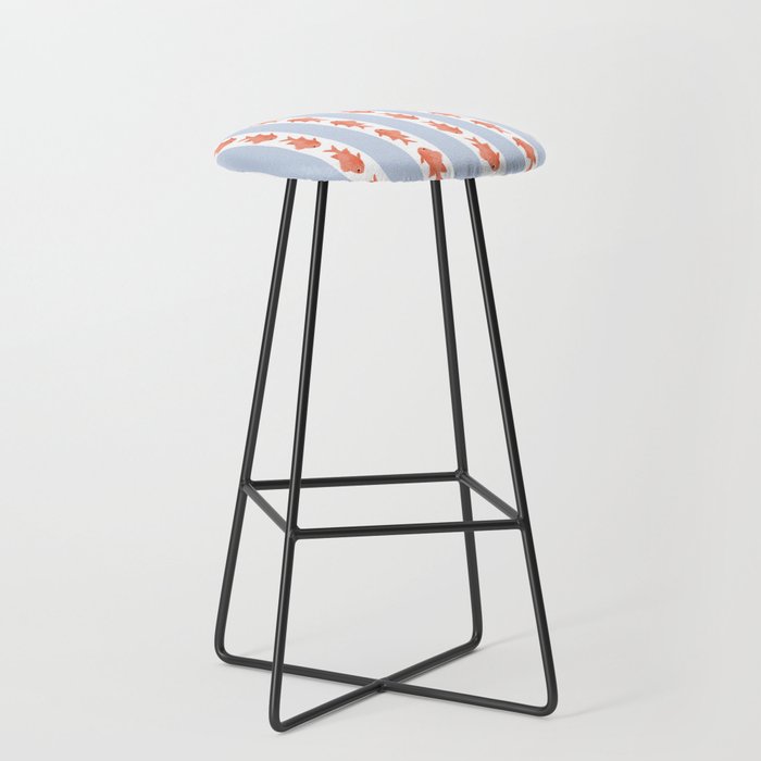 Coastal Fish Stripes Nostalgic Pattern in Light Blue, Orange Red, and White Stool Gallery Image 1