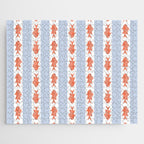 Coastal Fish Stripes Nostalgic Pattern in Light Blue, Orange Red, and White Jigsaw Puzzle Gallery Image 1