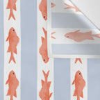 Coastal Fish Stripes Nostalgic Pattern in Light Blue, Orange Red, and White Wall Tapestry Gallery Image 3