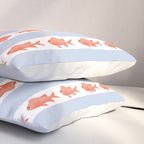 Coastal Fish Stripes Nostalgic Pattern in Light Blue, Orange Red, and White Pillow Sham Gallery Image 3