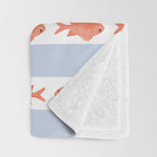 Coastal Fish Stripes Nostalgic Pattern in Light Blue, Orange Red, and White Throw Blanket Gallery Image 3
